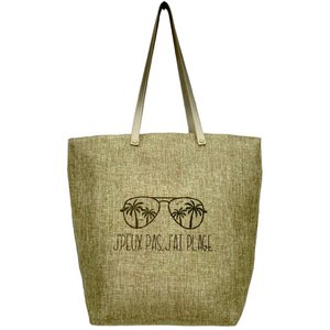 Madame-Tasche „I can't have a beach“ aus glitzerndem Jute