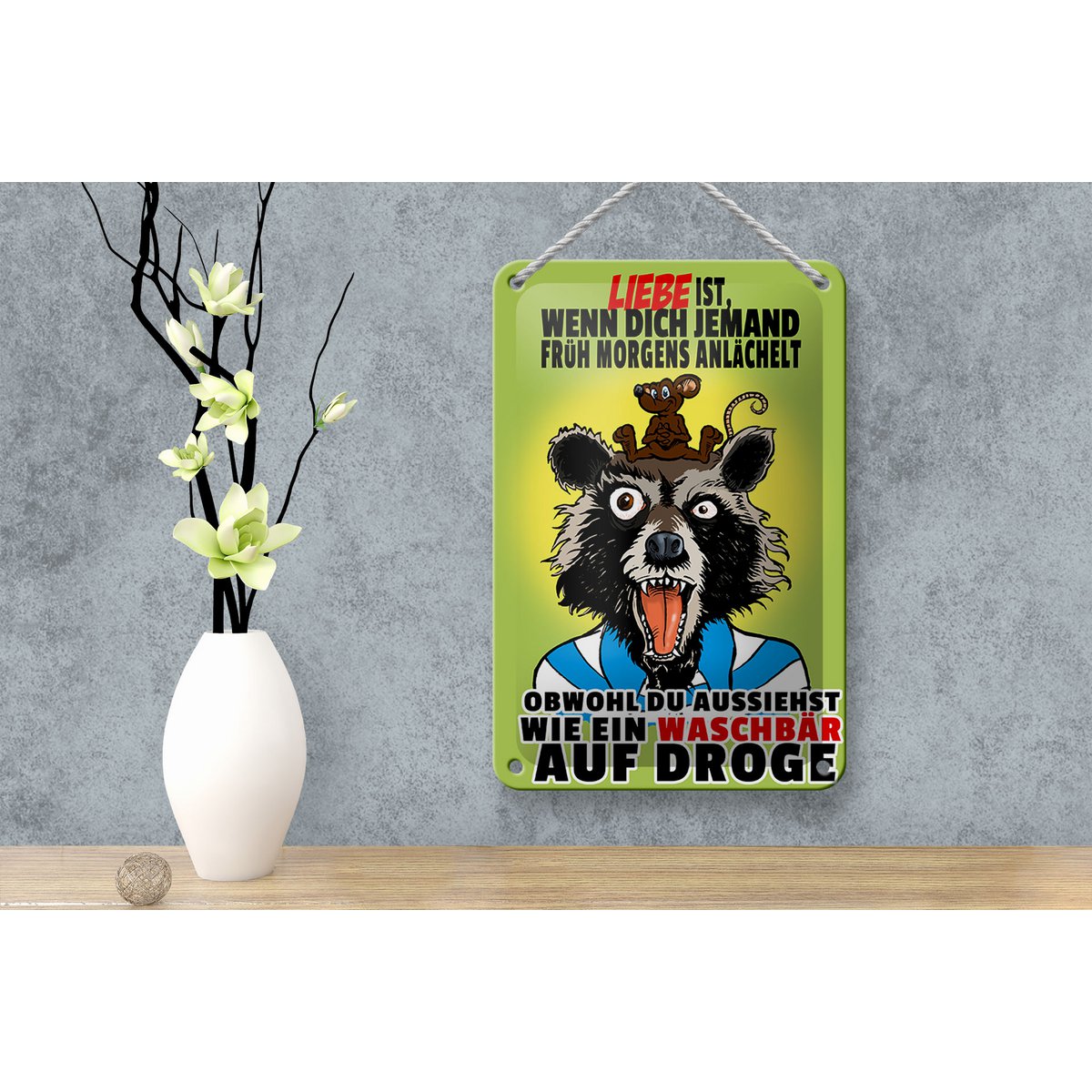 Tin sign saying 12x18cm Love is when you smile at me in the morning sign