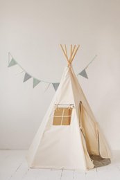 Teepee "Grey Pompoms" con pompon e set tappetino
