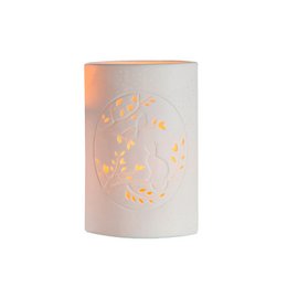 Porcelænslampe ellipse kat med fugl