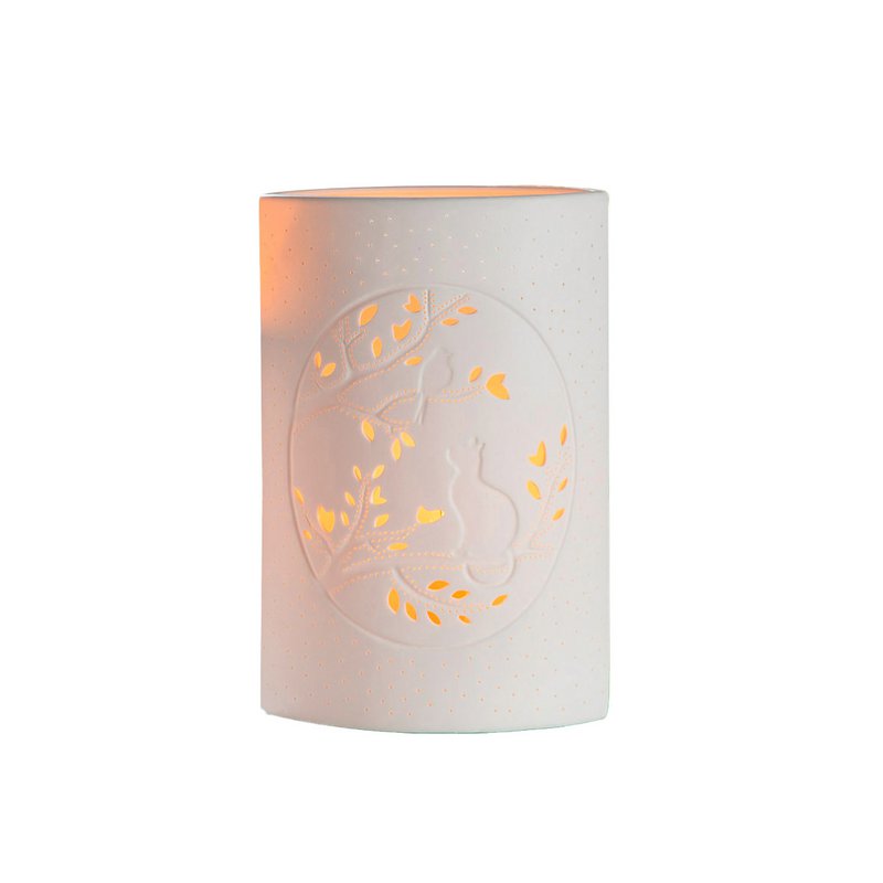 Porcelænslampe ellipse kat med fugl