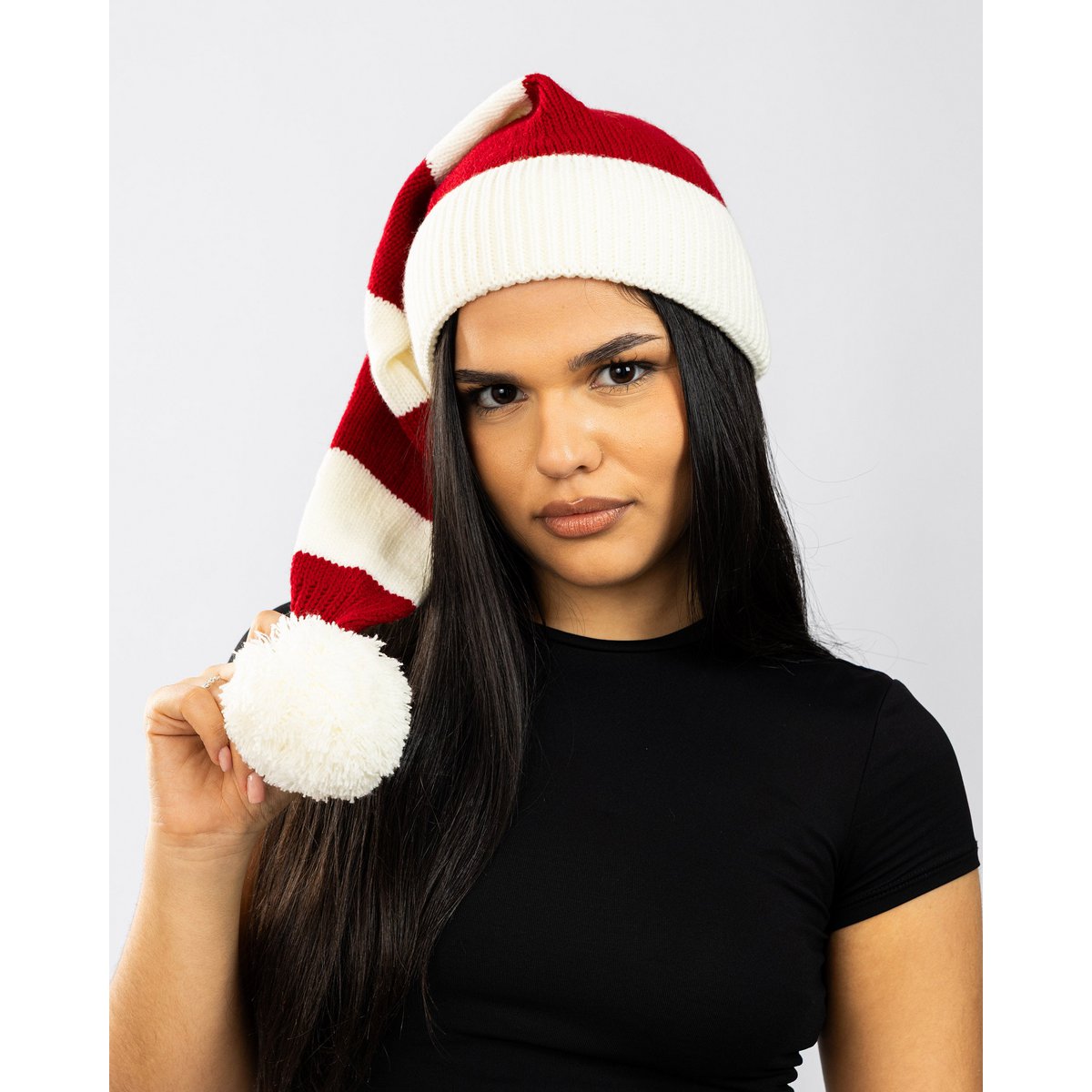Santa hat - Red/white striped flat knit