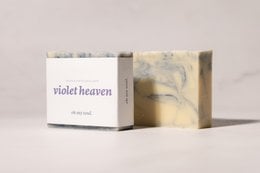 Natural bar soap with a violet scent, made with natural ingredients.