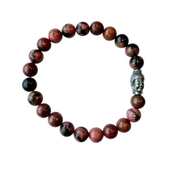 Herrenarmband Rhodonit 8 mm mit Buddha-Perle