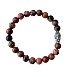 Herrenarmband Rhodonit 8 mm mit Buddha-Perle