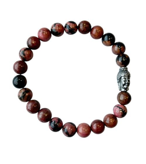 Herrenarmband Rhodonit 8 mm mit Buddha-Perle