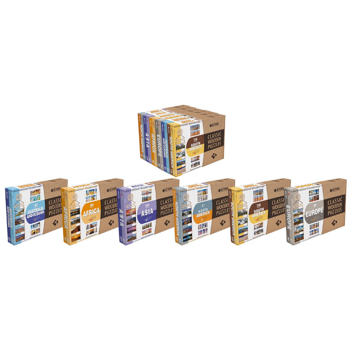 Eco Wood Art (EWA) 4 Double -sided keep jigsaw puzzles, North America, 1447, together 70 × 17.5 × 1.5 cm, cardboard box