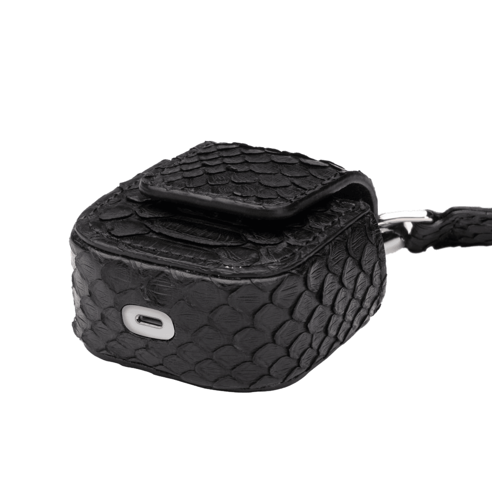 AIRPODS KOFFER PYTHON DIEP ZWART MET KARABINER