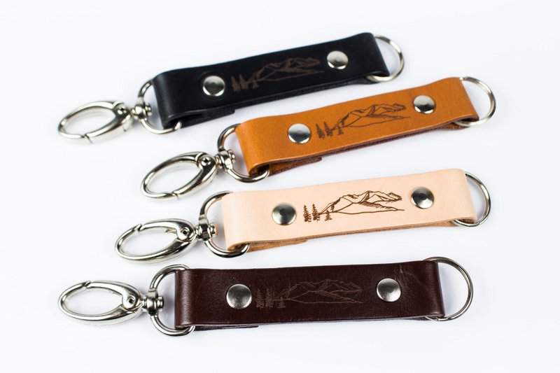 Leather keychain with carabiner - Mountains