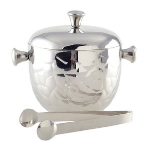 Double wall silver ice bucket with pliers 16x16x18cm