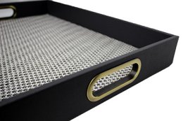 Serviertablett dunkelgrau strukturierte Einlage Messinggriffe 45x33 cm