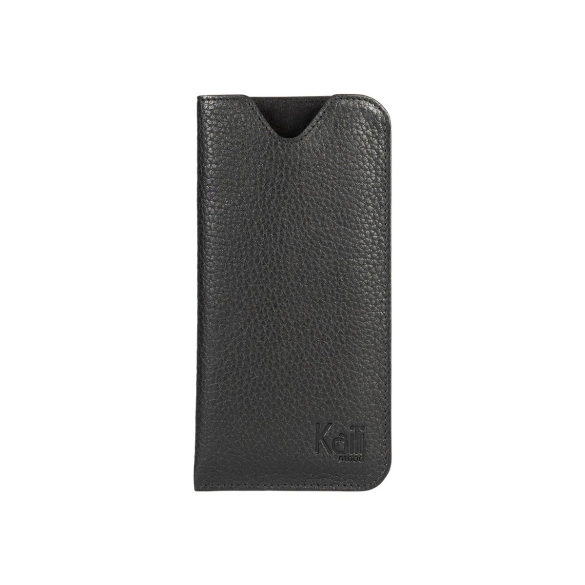 K0030AB | Glasses case in genuine full grain leather, dollar grain - Black color - Dimensions: 8.5 x 16.5 x 0.5 cm - Packaging: Bottom/lid gift box