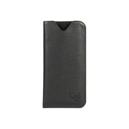 K0030AB | Glasses case in genuine full grain leather, dollar grain - Black color - Dimensions: 8.5 x 16.5 x 0.5 cm - Packaging: Bottom/lid gift box