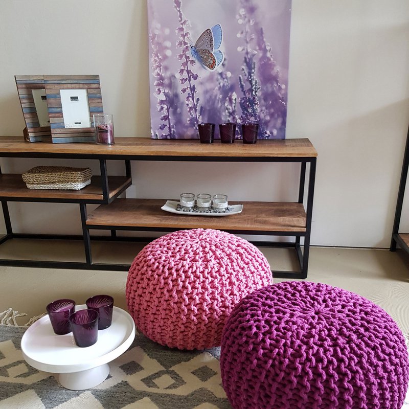 Knitted stool pouf Ø 45 H 30 cm cm seat pouf knitted floor cushion