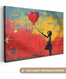 Canvas schilderij  - Wanddecoratie Banksy Style - Kleurrijk - Graffiti - Meisje - Street art - Muurdecoratie woonkamer - Slaapkamer decoratie - Kamer accessoires - Schilderijen op canvas