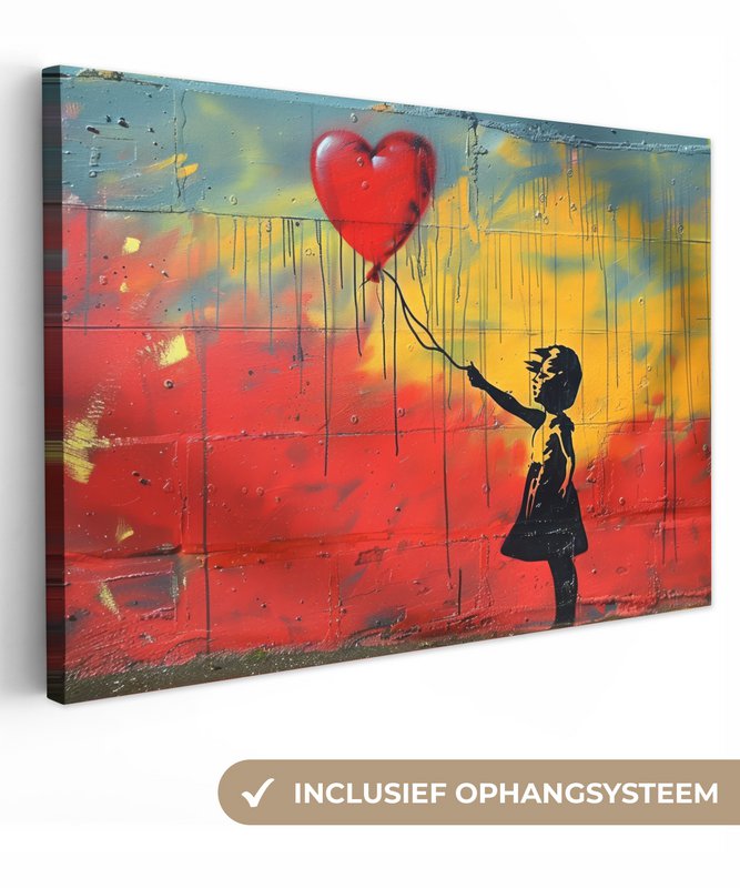 Canvas schilderij  - Wanddecoratie Banksy Style - Kleurrijk - Graffiti - Meisje - Street art - Muurdecoratie woonkamer - Slaapkamer decoratie - Kamer accessoires - Schilderijen op canvas