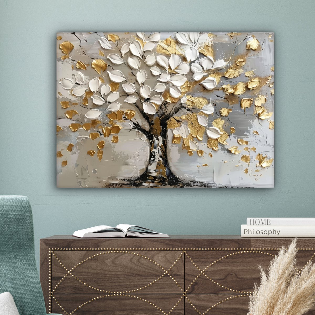 Peinture sur toile - Décoration murale - Boom - Beige - Gray - Gold - Résumé
