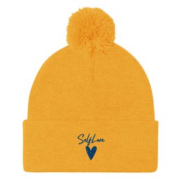 Self Love - Pom-Pom Beanie - Winter Beanie with Embroidery