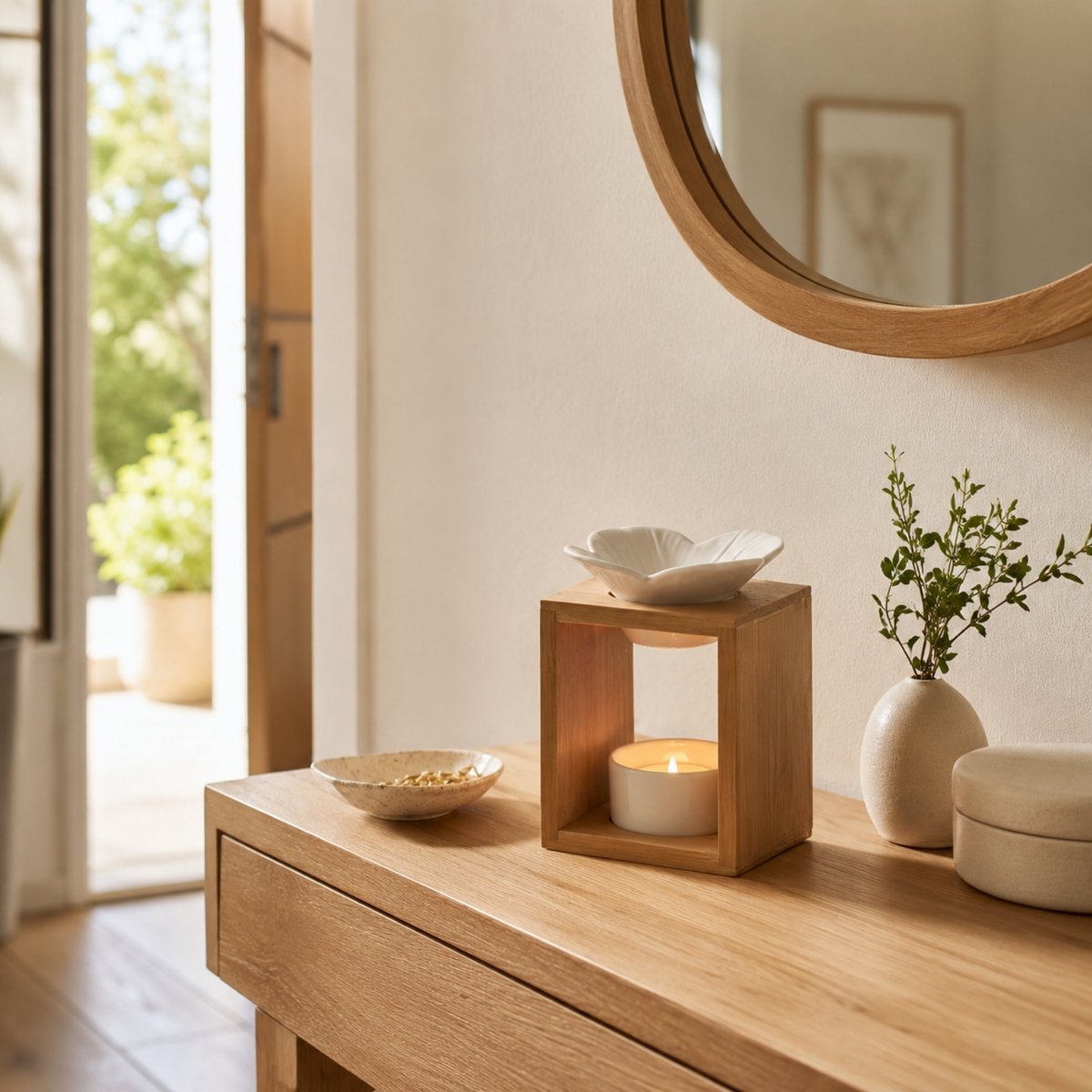 Perfumy Burner Seria Naturea - Plumeria - z ceramiki i bambusa - Aromaterapia, woski zapachowe, olejki eteryczne - Dekoracyjny pomysł na prezent