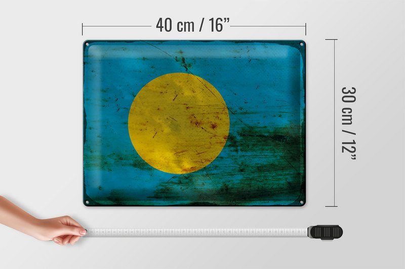 Tin Sign Flag Palau 40x30cm Flag of Palau Rust
