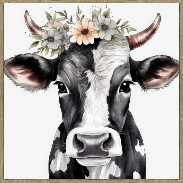 Cartel en marco corona de flores de vaca