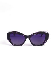  Purple oval-shaped sunglasses with a tortoiseshell frame and gradient lenses.