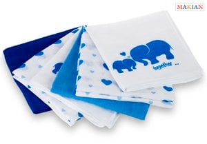 Makian Hydrophile Windeln -80x80cm-Set mit 6 Stück-Öko-Tex geprüft-100% Baumwolle-Blau/Elefant