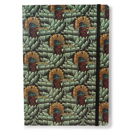 A5 Safarinka Notebook with a vibrant pattern of sunflowers on a green background. The notebook features a textured, quilted cover design.