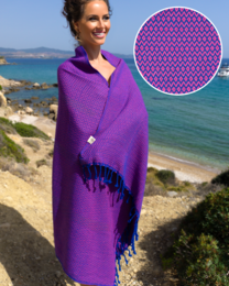 SAMOS Bomuld Hammam strandhåndklæde – Hurtigttørrende – Blå / Fuchsia – 180x100 cm