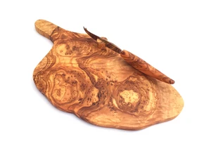 Cheese board with handle and cheese knife handmade in olive wood