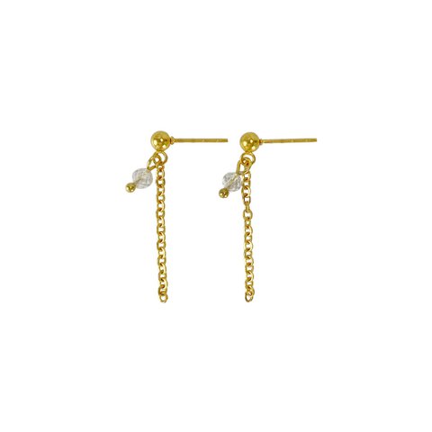 Rock Crystal Stud Earrings - Gold