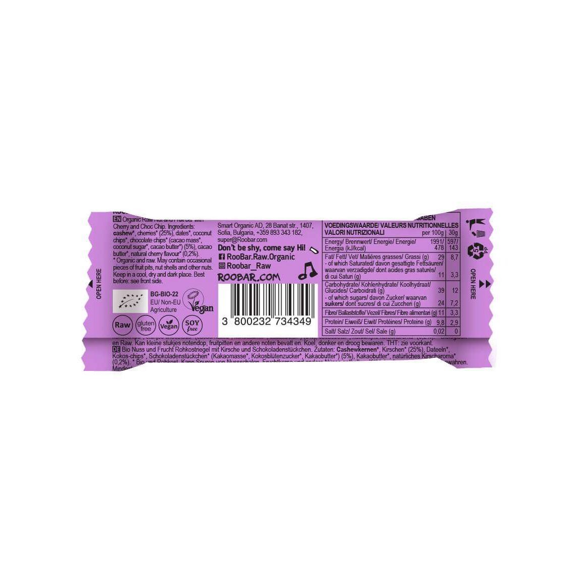 Cute Cherry Choc Chip, organic, Roobar 30g