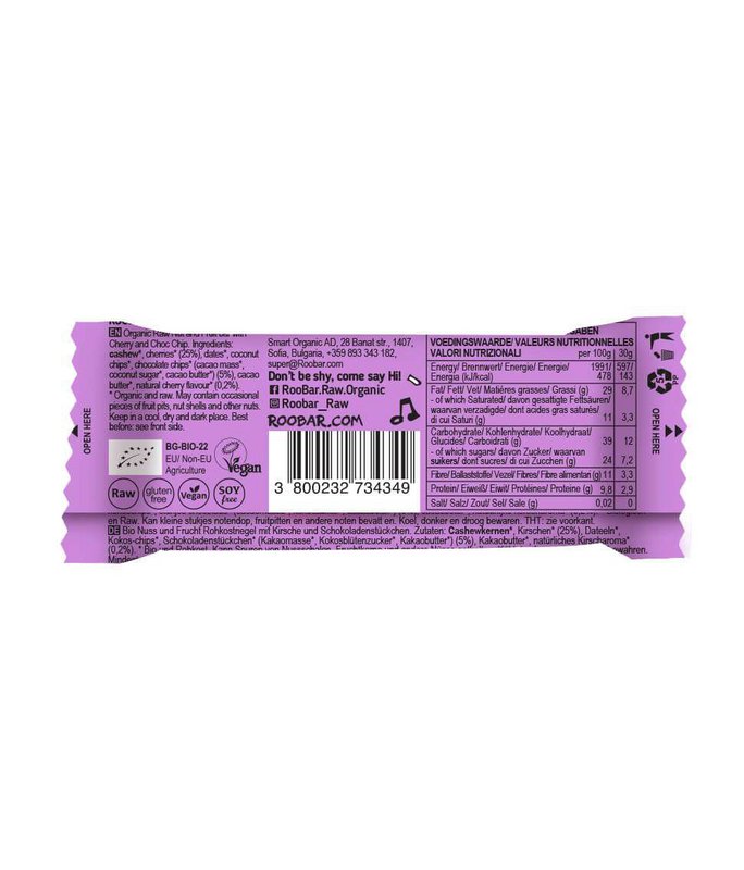Cute Cherry Choc Chip, organic, Roobar 30g