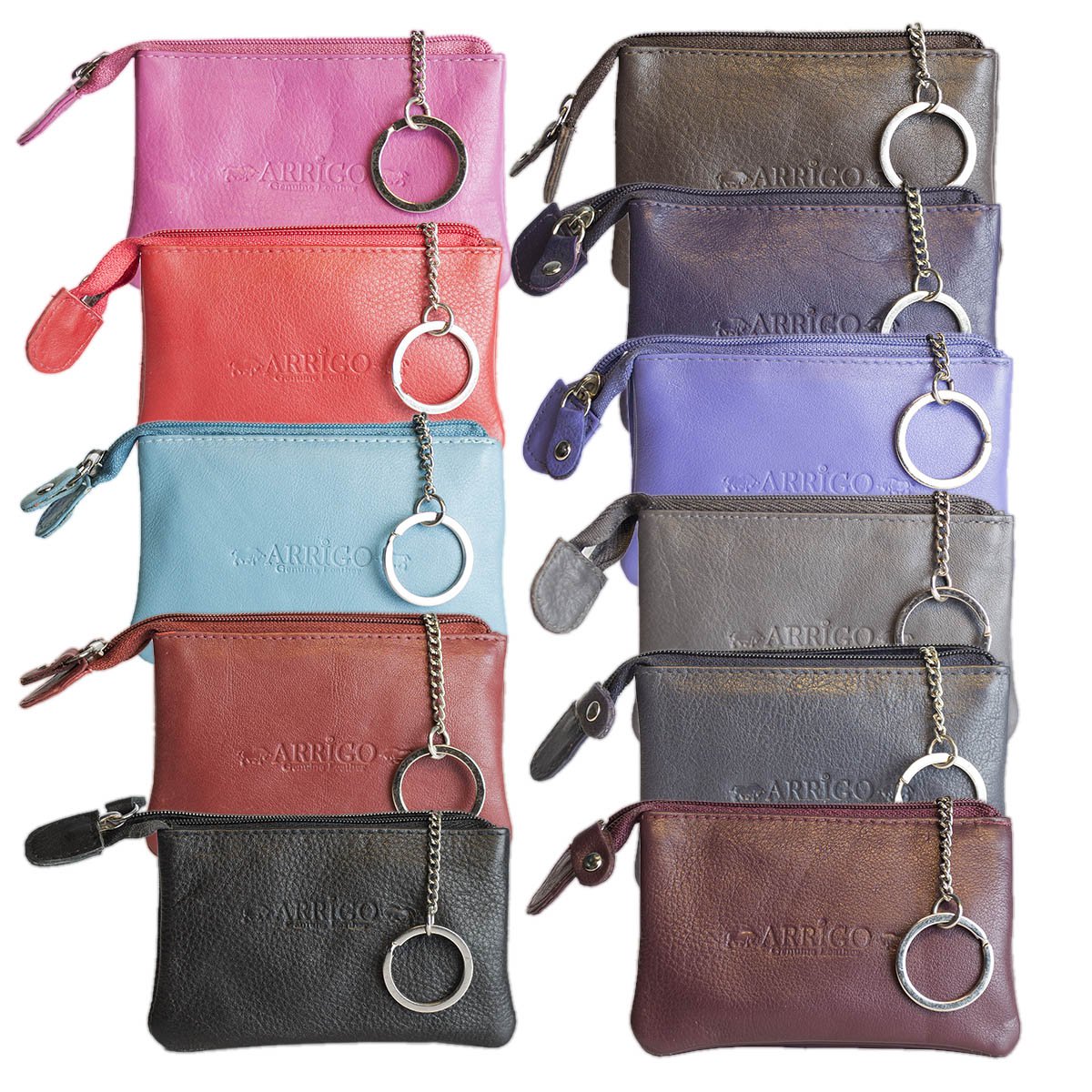 Portachiavi In 11 Colori - Portachiavi In Pelle - Con 2 Tasche Con Cerniera
