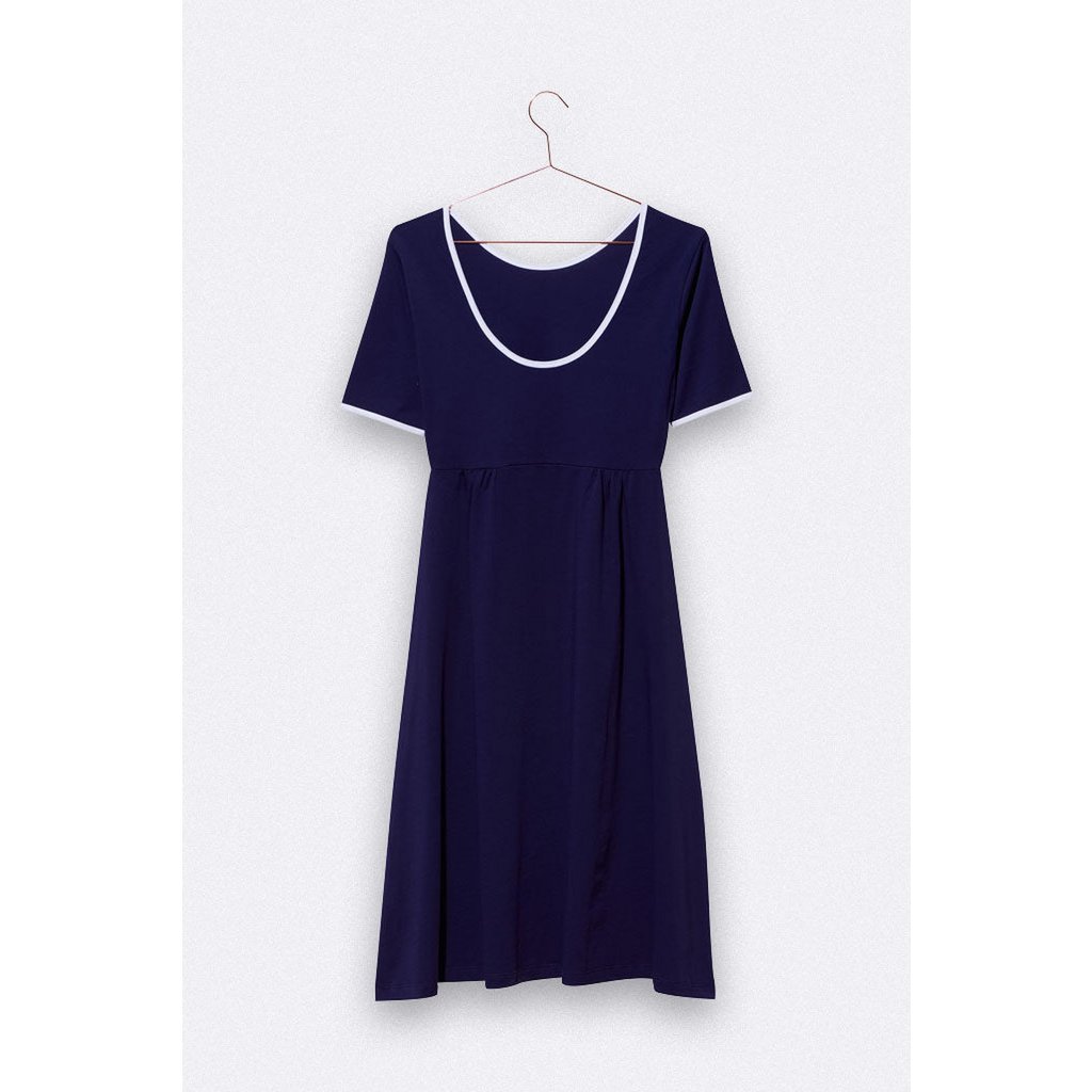 Enea jurk in violetblauw met witte bies voor dames
