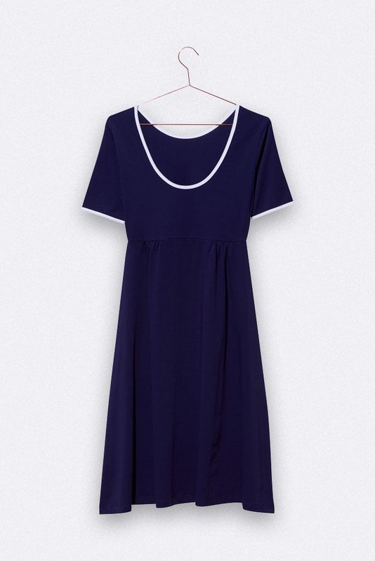 Enea jurk in violetblauw met witte bies voor dames