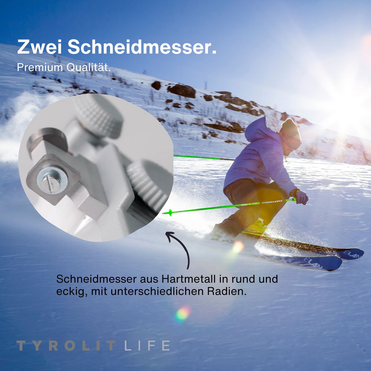 Extractor de flancos Tyrolit Life - procesamiento de bordes preciso y cuidadoso para esquís y tablas de snowboard - la base perfecta para bordes limpios - ajustable de forma flexible