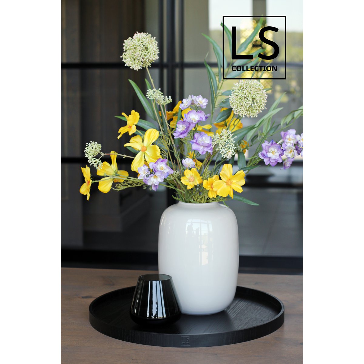 LS Collection® – Rund 40 cm – Tablett – Kerzentablett – Kerzentablett – Servierbrett – Holztablett – Holztablett – Plateau – Dekoration – Wohnaccessoires – Mattschwarz