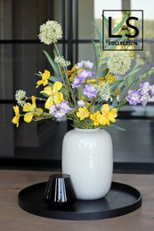 LS Collection® - Rund 40cm - Bakke - Lysbakke - Lysbakke - Serveringsbræt - Træbakke - Træbakke - Plateau - Dekoration - Boligtilbehør - Mat Sort