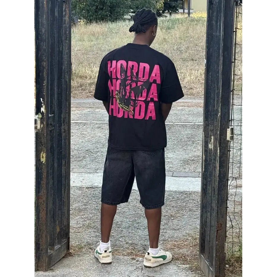 T-shirt Nera 100% Cotone Boxy Fit Horda X3