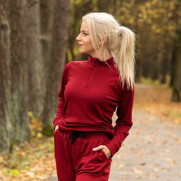 Top da donna con collo con zip, 250 g/m², Royal cherry