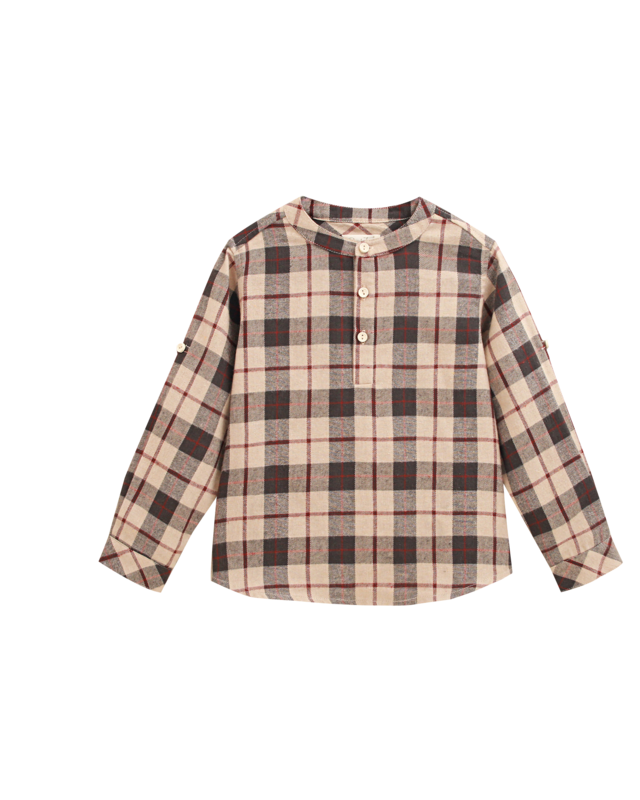 Boys' Scottish plaid shirt with mandarin collar P152-11608183