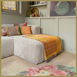 NIN-NIT | Blumendecke | kariert | gewebte Decke | 160 x 220 cm