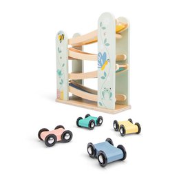 Houten autobaan met 4 auto's