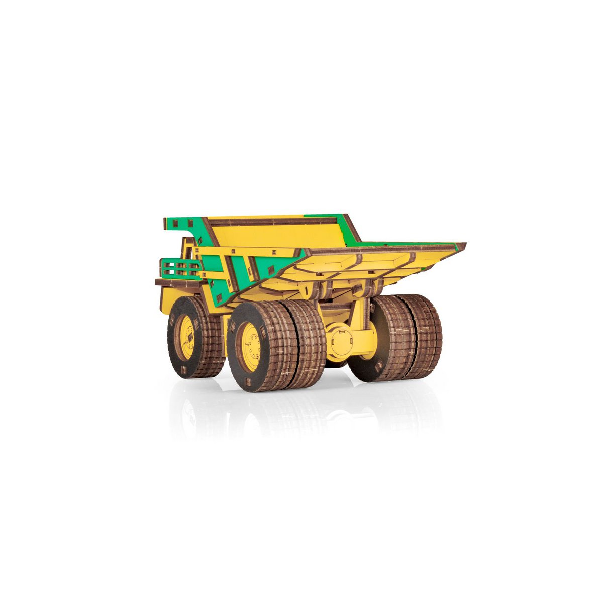 Eco Wood Art (EWA) 3D-Puzzle aus mechanischem Holz, Bergbau-Muldenkipper Belaz-7513E, 4219, Farbe Gelb und Grün, 17 x 10 x 9 cm