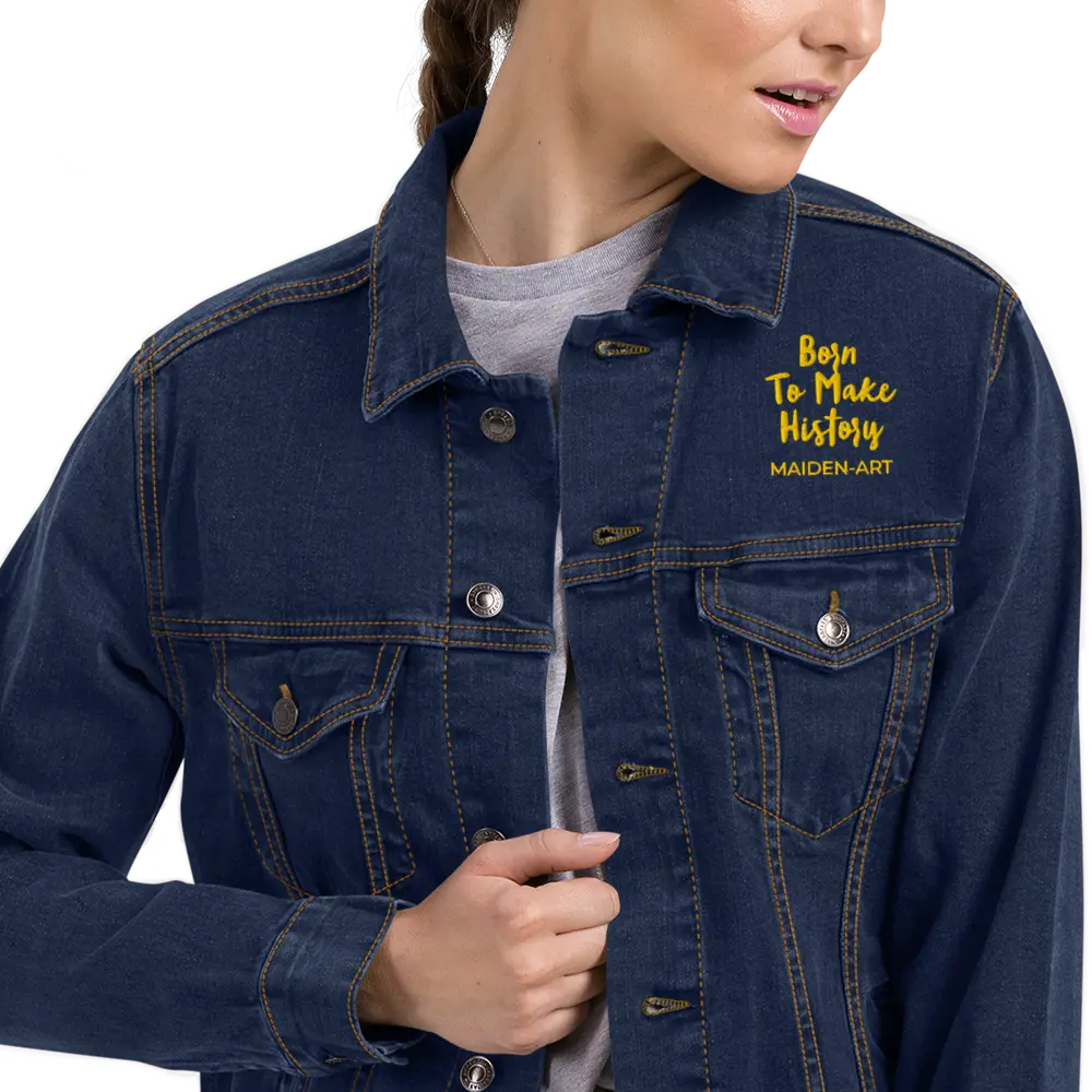 Embroidered denim jacket The Rebel Girl in Me will Never Die Unisex denim jacket - Gold Embroidery