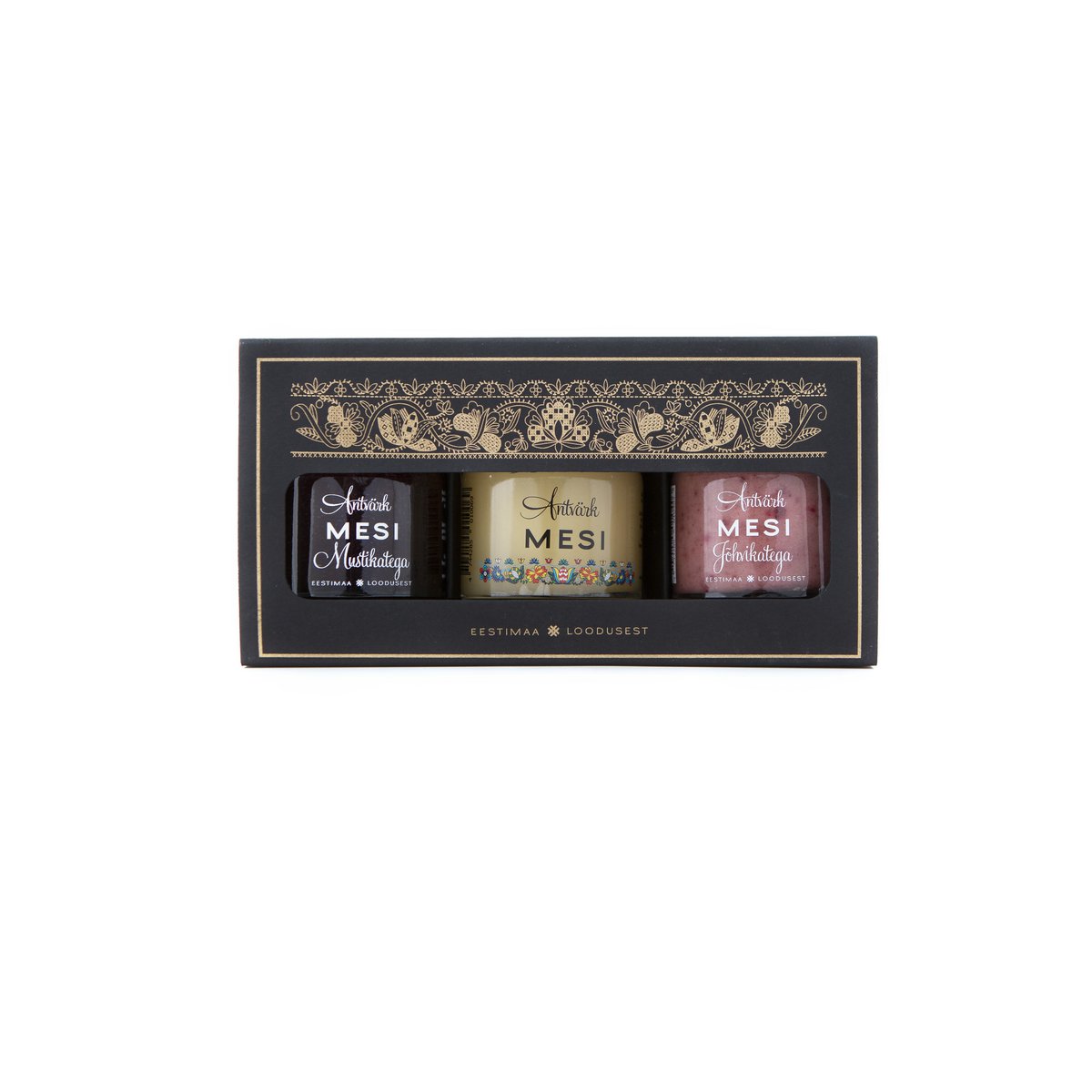 3x50 g package: blossom honey, honey with cranberries, honey with blueberries