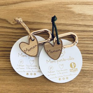 Houten sleutelhanger - Mama hart