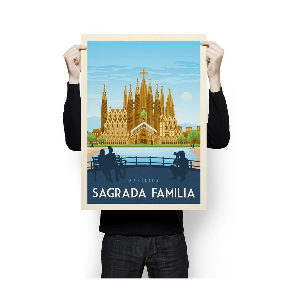 Affiche Barcelone Vintage | Poster Ville Barcelone Sagrada Familia Catalogne Espagne