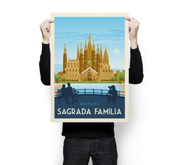 Affiche Barcelone Vintage | Poster Ville Barcelone Sagrada Familia Catalogne Espagne